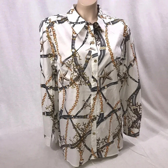 Susan Graver Size 6 Chain Design Button Down Shirt. New Without Tags - Picture 3 of 5